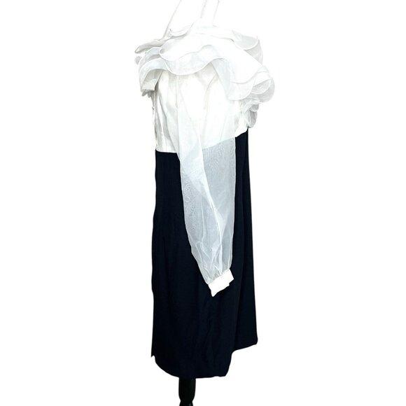 Vtg Michael Marcella 1980's Cocktail Party Ruffle Dress Black White Size 10/12 - Picture 2 of 9
